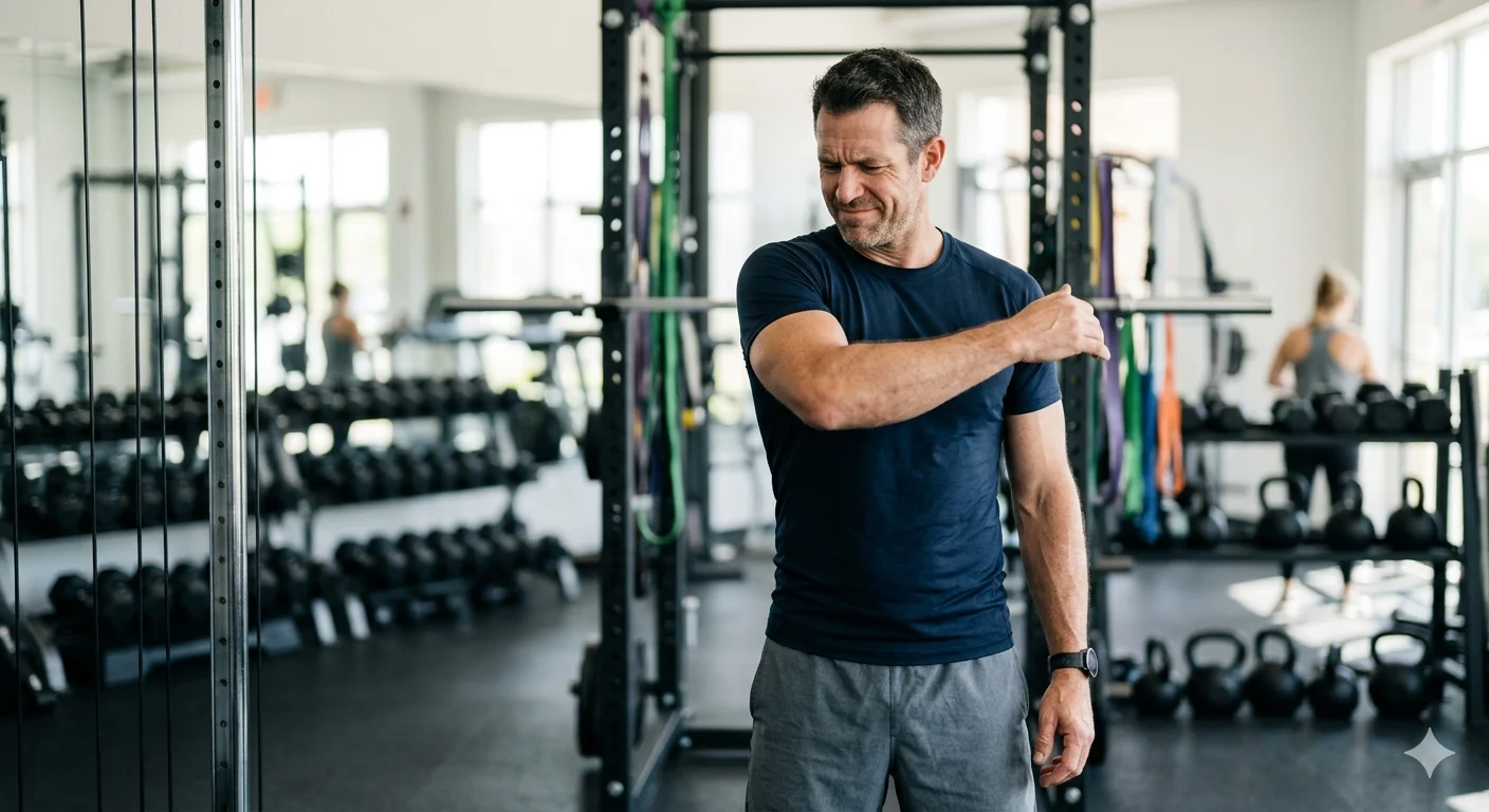 Person hält schmerzend die Schulter – Frozen Shoulder Übungen und Behandlung | TB Personaltrainer Köln