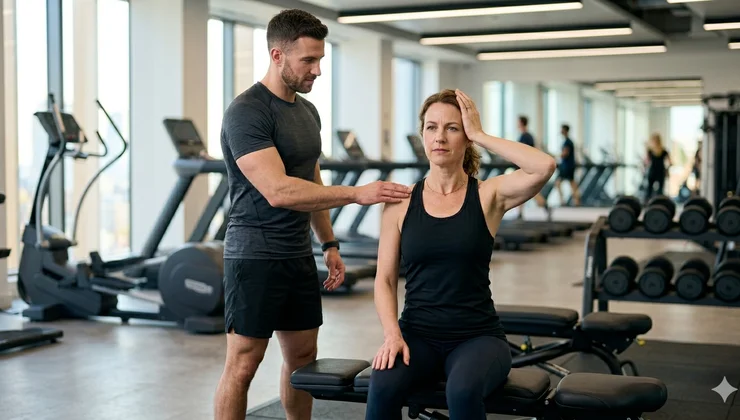 Person führt kontrollierte Nackenbewegung durch – aktive Mobilisationsübung gegen Nackenverspannungen | Tim Burwitz - Personal Trainer