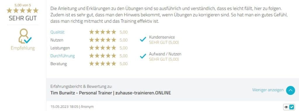 Personal Trainer für Rückenschmerzen und Co. - Tim Burwitz Auszug Proven Expert Rezension 7